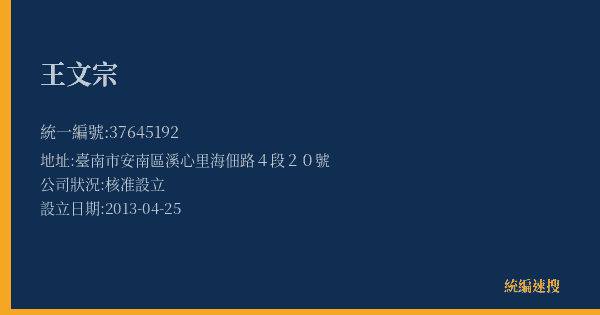 王文宗的照片-統編 37645192(臺南市) 公司登記資料與營業項目詳細圖表