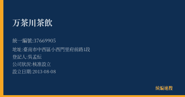 万茶川茶飲的照片-統編 37669905(臺南市) 公司登記資料與營業項目詳細圖表