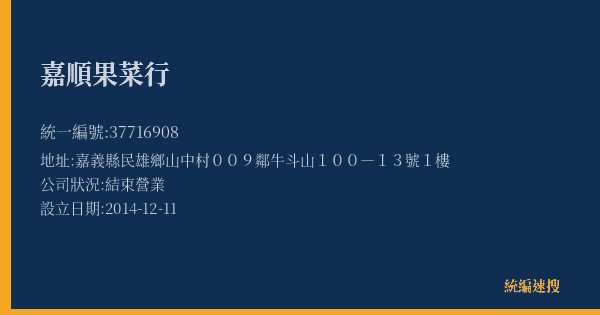 嘉順果菜行的照片-統編 37716908(嘉義縣) 公司登記資料與營業項目詳細圖表
