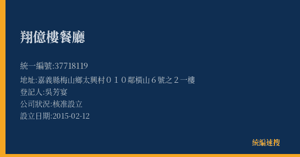 翔億樓餐廳的照片-統編 37718119(嘉義縣) 公司登記資料與營業項目詳細圖表