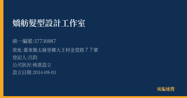 嬌舫髮型設計工作室的照片-統編 37730887(臺東縣) 公司登記資料與營業項目詳細圖表