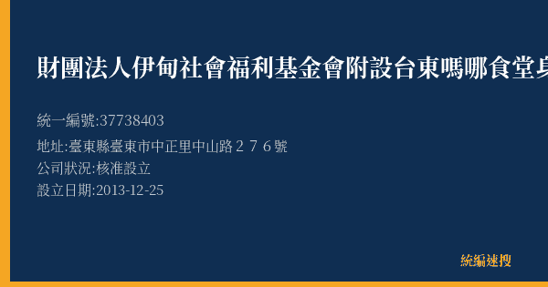 財團法人伊甸社會福利基金會附設台東嗎哪食堂身心障礙者庇護工場的照片-統編 37738403(臺東縣) 公司登記資料與營業項目詳細圖表