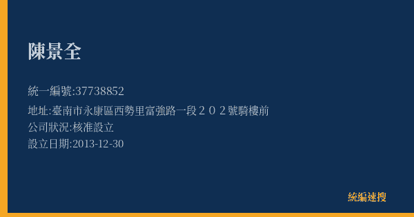 陳景全的照片-統編 37738852(臺南市) 公司登記資料與營業項目詳細圖表