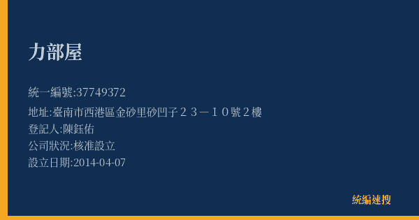 力部屋的照片-統編 37749372(臺南市) 公司登記資料與營業項目詳細圖表