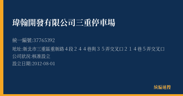 瑋翰開發有限公司三重停車場的照片-統編 37765392(新北市) 公司登記資料與營業項目詳細圖表