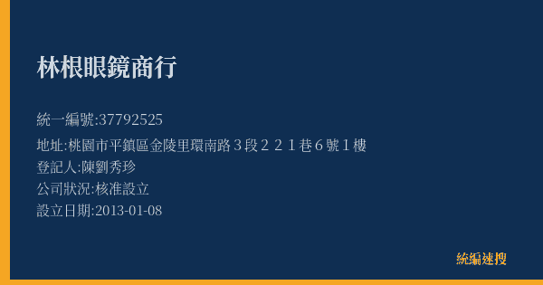 林根眼鏡商行的照片-統編 37792525(桃園市) 公司登記資料與營業項目詳細圖表