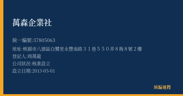 萬森企業社的照片-統編 37805063(桃園市) 公司登記資料與營業項目詳細圖表