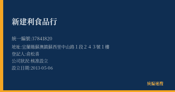 新建利食品行的照片-統編 37841820(宜蘭縣) 公司登記資料與營業項目詳細圖表