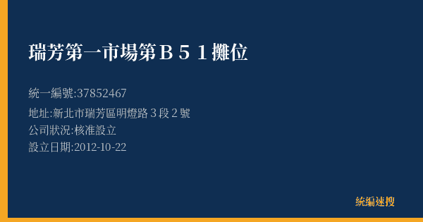 瑞芳第一市場第B51攤位的照片-統編 37852467(新北市) 公司登記資料與營業項目詳細圖表