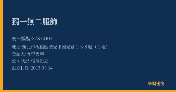 獨一無二服飾的照片-統編 37874103(新北市) 公司登記資料與營業項目詳細圖表