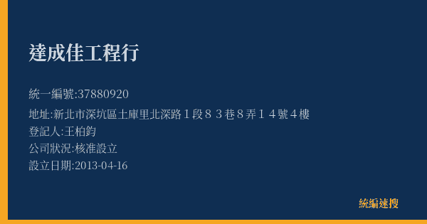 達成佳工程行的照片-統編 37880920(新北市) 公司登記資料與營業項目詳細圖表