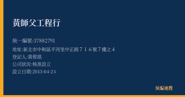 黃師父工程行的照片-統編 37882791(新北市) 公司登記資料與營業項目詳細圖表