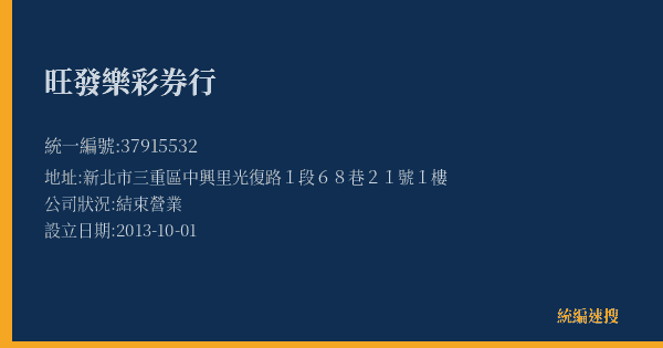 旺發樂彩券行的照片-統編 37915532(新北市) 公司登記資料與營業項目詳細圖表