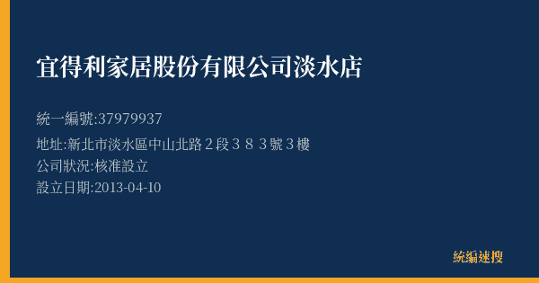 宜得利家居股份有限公司淡水萬家福店的照片-統編 37979937(新北市) 公司登記資料與營業項目詳細圖表
