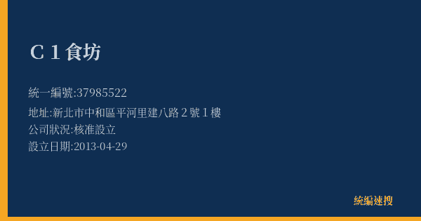 C1食坊的照片-統編 37985522(新北市) 公司登記資料與營業項目詳細圖表