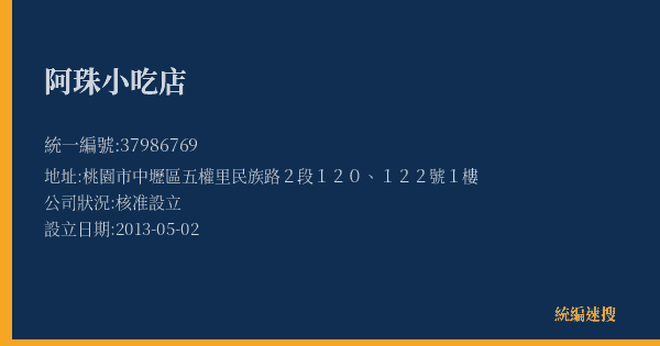 阿珠小吃店的照片-統編 37986769(桃園市) 公司登記資料與營業項目詳細圖表