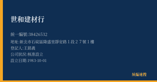 世和建材行的照片-統編 38426532(新北市) 公司登記資料與營業項目詳細圖表