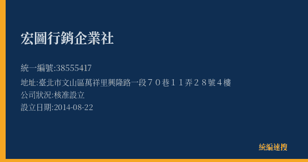 宏圖行銷企業社的照片-統編 38555417(臺北市) 公司登記資料與營業項目詳細圖表