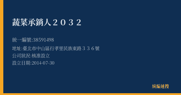 蔬菜承銷人2032的照片-統編 38591498(臺北市) 公司登記資料與營業項目詳細圖表
