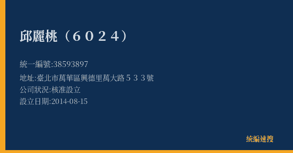 邱麗桃(6024)的照片-統編 38593897(臺北市) 公司登記資料與營業項目詳細圖表