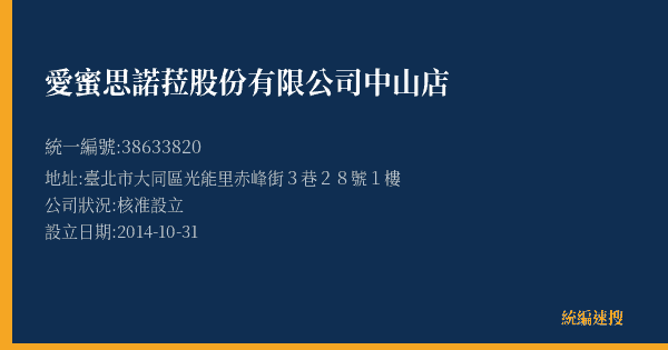 愛蜜思諾菈股份有限公司中山店的照片-統編 38633820(臺北市) 公司登記資料與營業項目詳細圖表