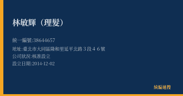 林敏輝(理髮)的照片-統編 38644657(臺北市) 公司登記資料與營業項目詳細圖表