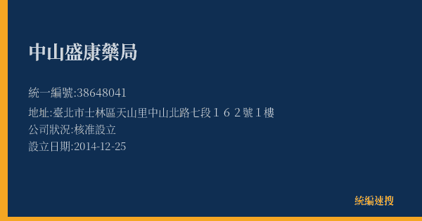 中山盛康藥局的照片-統編 38648041(臺北市) 公司登記資料與營業項目詳細圖表