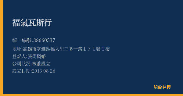 福氣瓦斯行的照片-統編 38660537(高雄市) 公司登記資料與營業項目詳細圖表