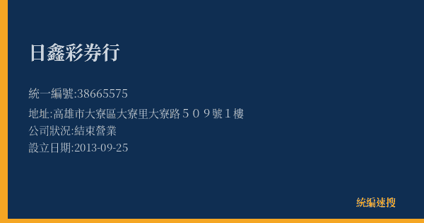 日鑫彩券行的照片-統編 38665575(高雄市) 公司登記資料與營業項目詳細圖表