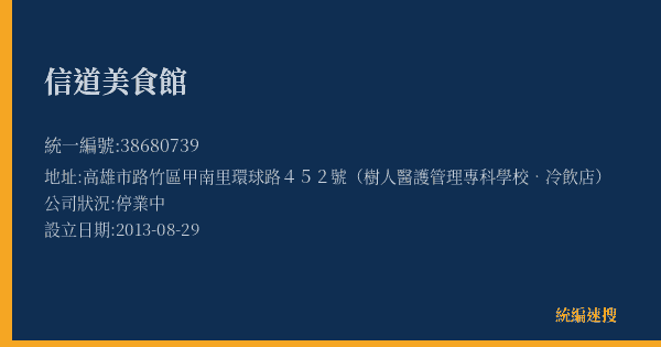 信道美食館的照片-統編 38680739(高雄市) 公司登記資料與營業項目詳細圖表