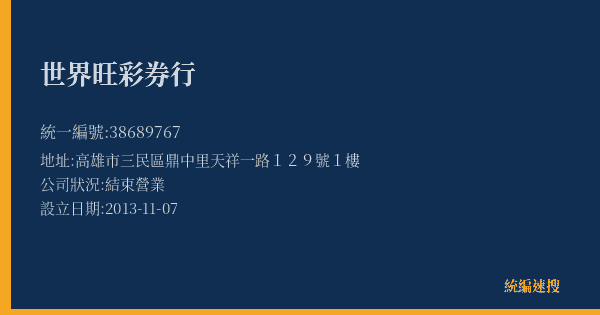 世界旺彩券行的照片-統編 38689767(高雄市) 公司登記資料與營業項目詳細圖表