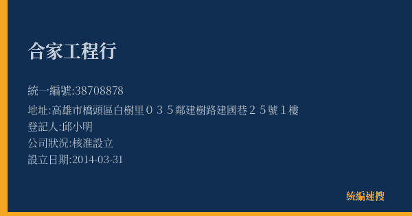 合家工程行的照片-統編 38708878(高雄市) 公司登記資料與營業項目詳細圖表