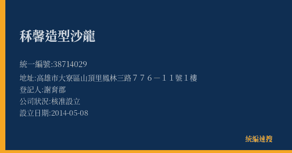 秝馨造型沙龍的照片-統編 38714029(高雄市) 公司登記資料與營業項目詳細圖表