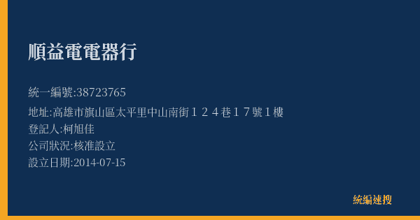 順益電電器行的照片-統編 38723765(高雄市) 公司登記資料與營業項目詳細圖表