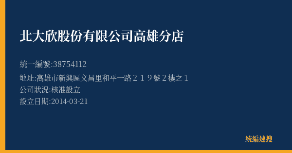 北大欣股份有限公司高雄分店的照片-統編 38754112(高雄市) 公司登記資料與營業項目詳細圖表