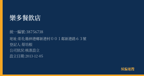樂多餐飲店的照片-統編 38756738(彰化縣) 公司登記資料與營業項目詳細圖表