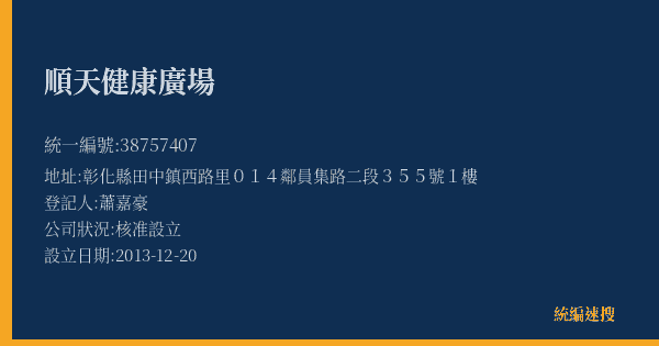 順天健康廣場的照片-統編 38757407(彰化縣) 公司登記資料與營業項目詳細圖表