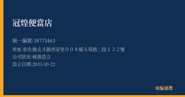 冠煌便當店的照片-統編 38771463(彰化縣) 公司登記資料與營業項目詳細圖表