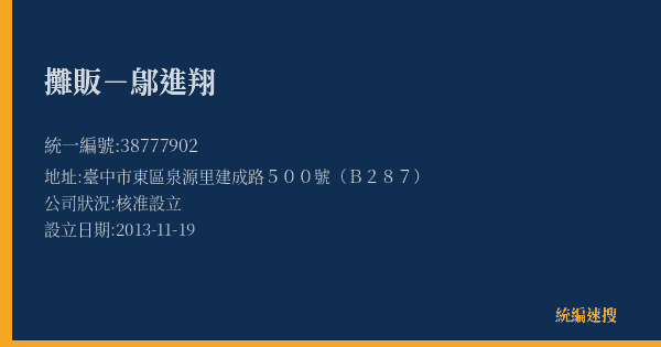 攤販-鄔進翔的照片-統編 38777902(臺中市) 公司登記資料與營業項目詳細圖表