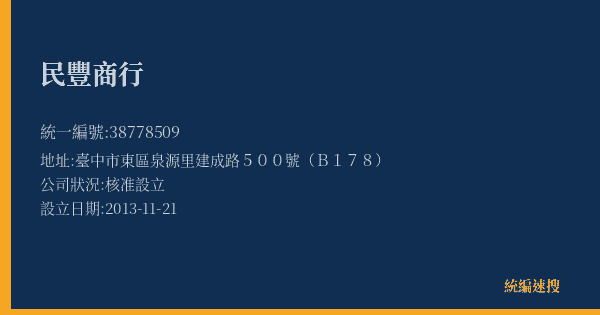 民豐商行的照片-統編 38778509(臺中市) 公司登記資料與營業項目詳細圖表
