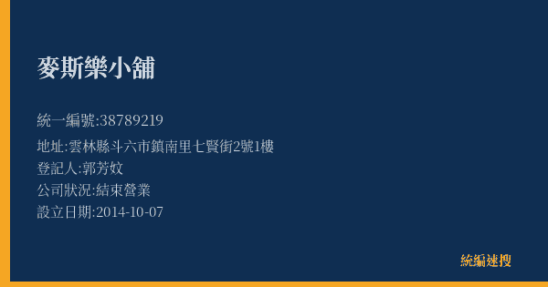 麥斯樂小舖的照片-統編 38789219(雲林縣) 公司登記資料與營業項目詳細圖表