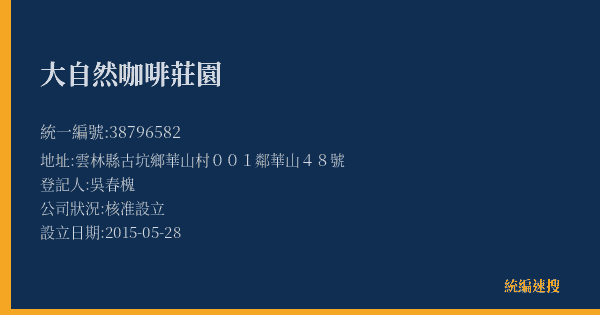 大自然咖啡莊園的照片-統編 38796582(雲林縣) 公司登記資料與營業項目詳細圖表