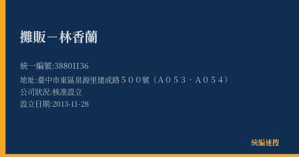 攤販-林香蘭的照片-統編 38801136(臺中市) 公司登記資料與營業項目詳細圖表