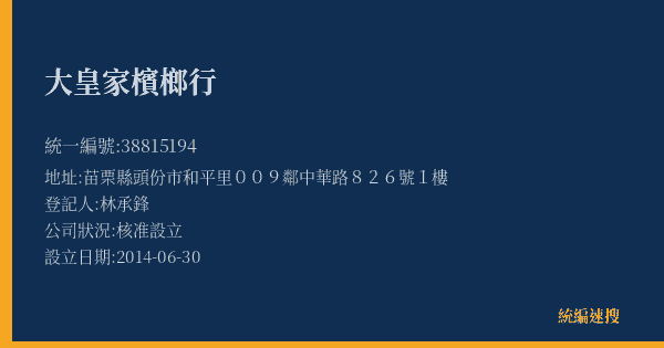 大皇家檳榔行的照片-統編 38815194(苗栗縣) 公司登記資料與營業項目詳細圖表