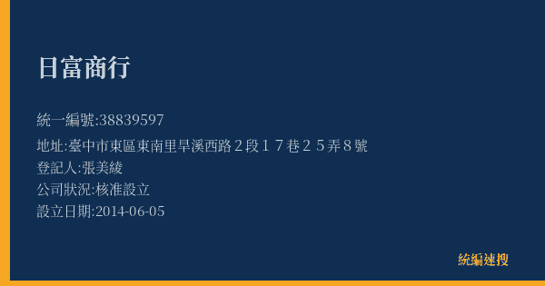日富商行的照片-統編 38839597(臺中市) 公司登記資料與營業項目詳細圖表