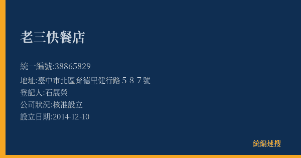 老三快餐店的照片-統編 38865829(臺中市) 公司登記資料與營業項目詳細圖表