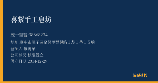 喜絜手工皂坊的照片-統編 38868234(臺中市) 公司登記資料與營業項目詳細圖表