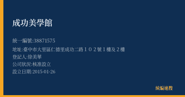 成功美學館的照片-統編 38871575(臺中市) 公司登記資料與營業項目詳細圖表