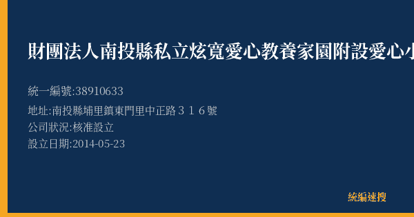 財團法人南投縣私立炫寬愛心教養家園附設愛心小鋪的照片-統編 38910633(南投縣) 公司登記資料與營業項目詳細圖表