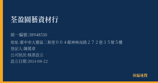 荃盈園藝資材行的照片-統編 38948510(臺中市) 公司登記資料與營業項目詳細圖表